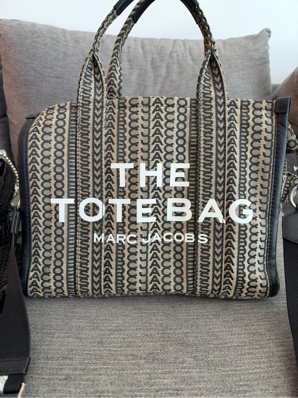 Marc Jacobs Monogram Canvas Tote in Black & Beige